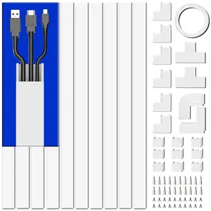 157 pouces PVC et caoutchouc cordon couverture 15 pièces Kit de connecteurs pour 4 câbles <span class=keywords><strong>TV</strong></span> Raceway fente cordon gestion correcteur fil Hider - Product Image 1