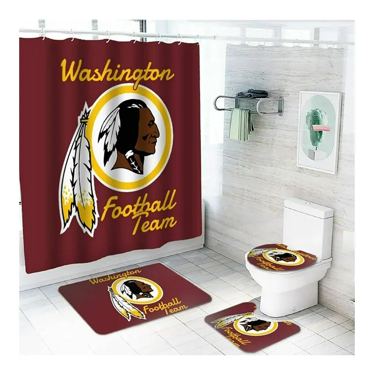 Factory Hot Sell Football Team Shower Bathroom Sets Polyester Shower Curtain Doormats Rugs Bath Toilet Mat With Carpet Toilet