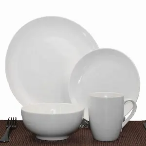 JH Rehoboth daily use quality classic white porcelain dinner set 16 piece service for 4 persons
