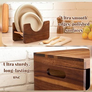Wooden Cutlery Storage Box With Handle Paper <b>Plate</b> Bowl Dispenser <b>Rack</b> Standing Type Dust Proof Outdoor Picnic Use - Product Image 2