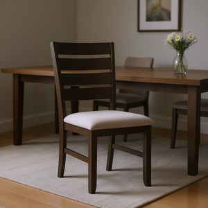 Sedia da Pranzo Contemporanea in Legno Massello con Cuscino in Tessuto, Finitura Grano, Arredamento per Cucina e Sala da Pranzo - Product Image 2