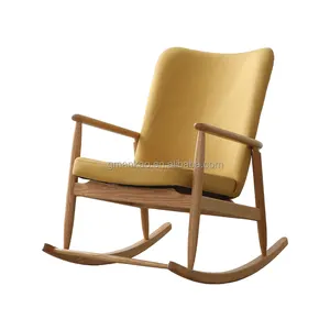 북유럽 단단한 나무 레저 홈 등받이 흔들 의자 안락 소파 거실 발코니 중국어 라운지 의자 성인 싱글 의자