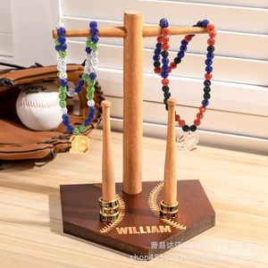Wooden Champion <b>Ring</b> Stand Desktop Baseball Jewelry Display Rack With <b>Name</b> Engraving For Bracelet Necklace Storage - Product Image 1