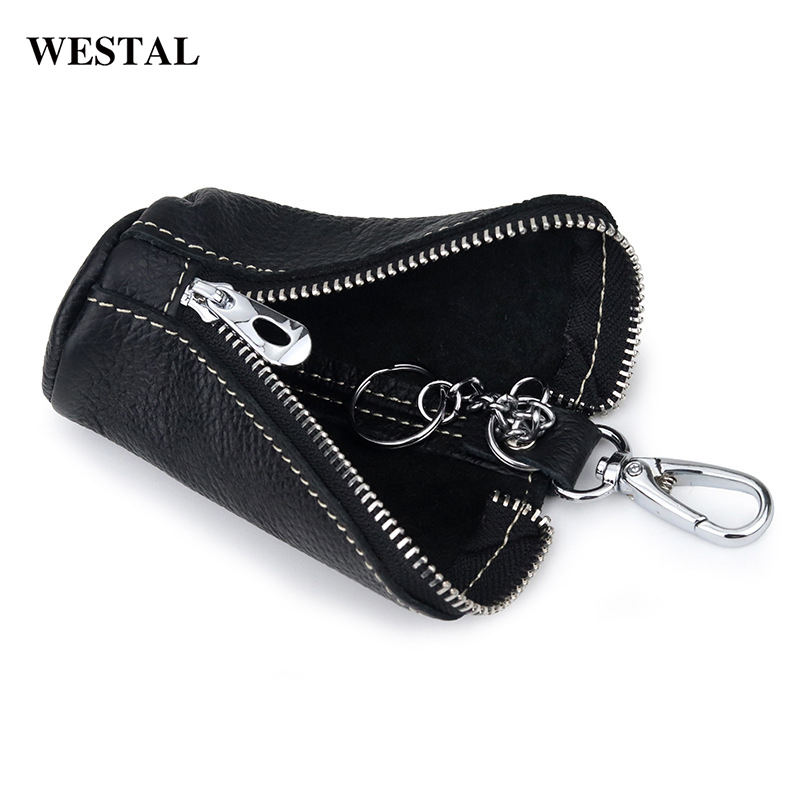 Westal-Mini llavero de cuero genuino para hombre y mujer
