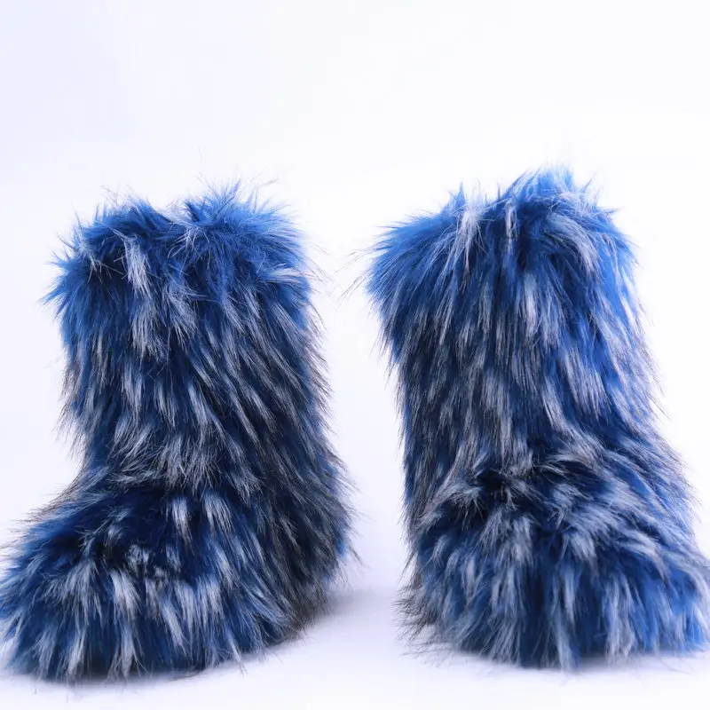Factory Wholesale 2023 Spring New Women's Outdoor Cotton Snow Boots Imitation Raccoon Dog Fur Boots for Women
