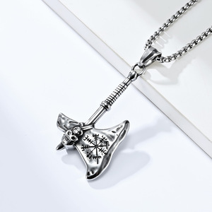 Viking Axe <b>Titanium</b> Steel Pendant Necklace Men's Nordic Skull Design Gift Jewelry - Product Image 4