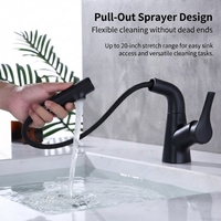 Robinet de lavabo de salle de bain extractible à hauteur réglable, en laiton massif finition noire, mitigeur eau chaude et froide, robinet de lavabo moderne