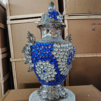 Vase en porcelaine antique fait main, écologique, style Art Déco, avec deux poignées, motif diamant bleu et argenté, pour mariage et décoration intérieure (vente en gros)