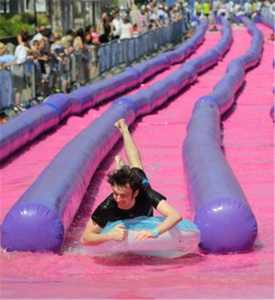Qualità commerciale doppio 1000 piedi di lunghezza scivoli d'acqua scivoli gonfiabili scivolo scivolo della città <span class=keywords><strong>con</strong></span> piscina finita - Product Image 3