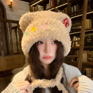 Plush Earflap <b>Hat</b> With Four Color Buttons Thickened Warm Windproof Unisex Winter <b>Beanie</b> 56-58Cm Cute Style - Product Image 4