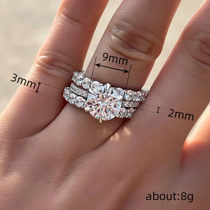 Set di tre anelli geometrici con zirconi, regalo per matrimonio, fidanzamento, gioielli quotidiani da sposa - Product Image 3