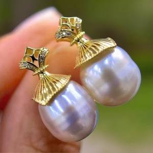 Accessoires en perles DIY 22575, clous d'oreille en argent S925, support creux pour cache-cernes avec perles de 9 à 13 mm, boucles d'oreilles élégantes en argent - Product Image 3