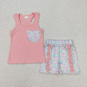 Set di vestiti all'ingrosso per bambine e bambine senza maniche canotte con volant Shorts primavera estate abbigliamento per bambini - Product Image 5