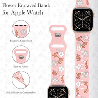 Tali Jam Tangan Silikon Berukir Lucky untuk Apple IWatch 49 46 45 44 42 41 40 mm, Tali Pergelangan Tangan Motif Bunga, Gesper Kupu-kupu Karet, Embossing