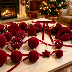 Velvet Flocked Christmas Baubles Rocking Horse Star Bow Pattern Hanging Ornaments For Xmas <b>Tree</b> Holiday Decor - Product Image 6