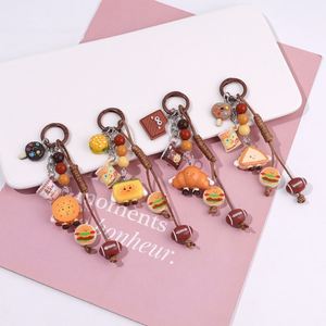Cute Food Themed Keychains Set with Burger Cookie Pastry Charms Beaded Lanyard Key Rings Bag Accessories for Food Lovers <b>Gifts</b> - Product Image 1