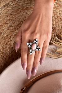 Handmade Pink Opal White Pearl Sterling Silver <b>Adjustable</b> <b>Ring</b> Natural Gemstone Jewelry for Women Wholesale - Product Image 6