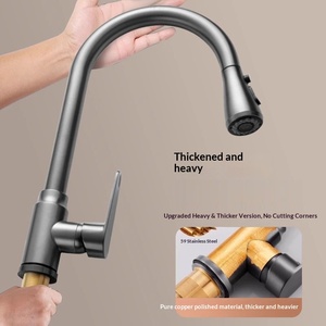 Grifo de Cocina de Diseño Moderno y Sencillo con Válvula de Cerámica, Caño Extraíble para Agua Fría/Caliente, Montado en Encimera para Verduras - Product Image 3