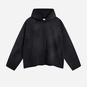 Chất Lượng Cao Người Đàn Ông Biểu Tượng Tùy Chỉnh Mặt Trời-Faded Tear Hoodies Nặng Retro Áo chui đầu Quá Khổ Rửa Cũ Đau Khổ - Product Image 3