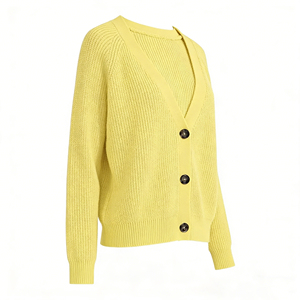 <span class=keywords><strong>Cardigan</strong></span> Casual con Scollo a V, Maglione a Maniche Lunghe con Bottoni, Top Leggero Traforato <span class=keywords><strong>Giallo</strong></span> per <span class=keywords><strong>Donna</strong></span> - Product Image 5