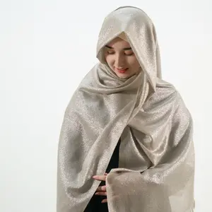 Custom Luxury Fashion Polyester Veils Satin Silk Scarf Foulard Shawls Shimmer Voile Hijab Muslim Women Solid Color Summer