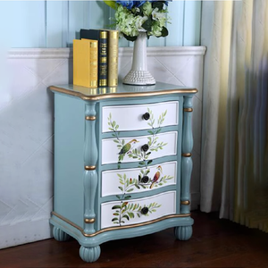 Commode <span class=keywords><strong>à</strong></span> 4 tiroirs Unité de rangement Shabby Chic Paniers <span class=keywords><strong>en</strong></span> <span class=keywords><strong>osier</strong></span> Chêne foncé/Armoire <span class=keywords><strong>en</strong></span> bois de pin recyclé - Product Image 2
