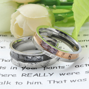 Titanium Steel <b>Couple</b> <b>Rings</b> Letter Design Channel Setting Unisex Everyday Wear 23007 - Product Image 4