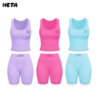 Ensemble 2 pièces côtelé personnalisé avec logo : débardeur et short pour femme, tenue d'été décontractée 100 % coton, couleurs unies, grandes tailles 2026