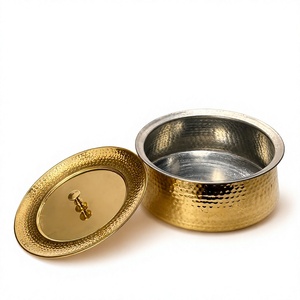 Wholesaler Brass Biryani Handi With Lid Hammered Gold Finish Stainless Steel Lining Cookware <b>Pot</b> For Stovetop <b>Cooking</b> - Product Image 1