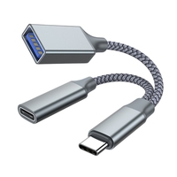 Adaptor USB C OTG 2 in 1 dengan Pengisian Daya PD 10W |   Tipe C ke USB a + USB C |   Data & Pengisian Daya Secara Bersamaan