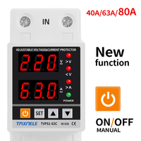 TAXNELE 220V Dispositif de protection numérique à double affichage sur rail DIN, réglable en tension et courant, relais 40A 63A 80A, courant alternatif monophasé