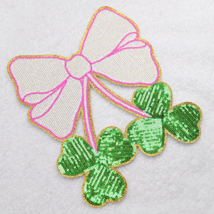 Factory Direct Supply Big Glitter Sequin Shamrock Patches St Patrick'S Day <b>Bow</b> Patches Iron On - Product Image 1