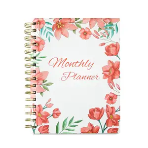 Benutzer definierte A5 Spirale Monatlich Wöchentlich Aufgaben liste Business Planner 2024 Blumen notizbücher Benutzer definiertes Drucken Logo Agenda Selfcare Journals
