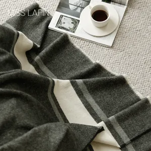 Custom Wholesale Super Sofa Textured Throw Cover Blankets Soft Bed End Light Luxury Grey White Striped Wool Throw Blanket