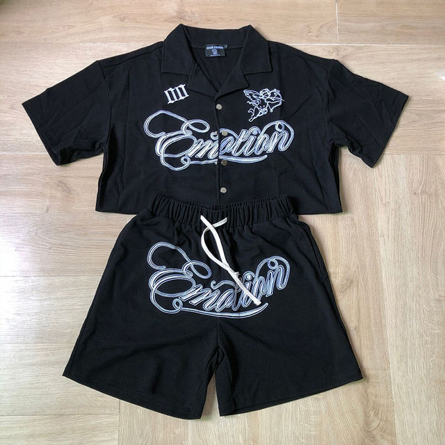 Mixed Emotion T Shirts and Shorts Set Men's Clothing Top Quality 100% Cotton Streetwear Oversized T-Shirts for Men