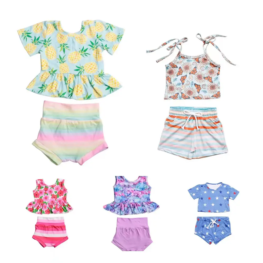 Yiwu Huorong Kleding Meisje Kinderkleding Set Luipaardprint Zomer Outfits Voor Kinderen Top Bloomes Stijl Outfit Kleding Sets Kids