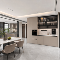 Lemari Penyimpanan Samping Ruang Makan Kustom, Kabinet Anggur Mewah Modern, Bufet Terintegrasi dengan Kaca Asap dan Lampu LED untuk Rumah