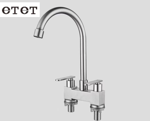 Lavabo traditionnel en acier inoxydable <span class=keywords><strong>avec</strong></span> <span class=keywords><strong>deux</strong></span> trous et <span class=keywords><strong>deux</strong></span> poignées Noyau de valve en céramique pour <span class=keywords><strong>robinets</strong></span> d'eau froide et chaude - Product Image 1