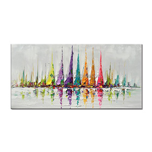 Commercio all'ingrosso su ordinazione <span class=keywords><strong>barche</strong></span> a vela dipinti astratti arte tela pittura a olio acrilico paesaggio marino pittura per soggiorno decorazione - Product Image 1