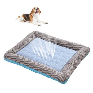 Summer Cooling Hunde bett Nachhaltiges Baumwoll leinen mit gestreiftem Design Feuchtigkeit beständige hand wasch bare Haustier kühl matte für heißes Wetter - Product Image 1