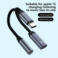 Convertisseur audio 2-en-1 Type-C vers 3,5 mm avec charge rapide PD 60W et carte son pour appels, streaming en direct et jeux sur smartphone