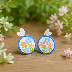 Boucles d'oreilles à breloques florales, rondes, bleues, orange, roses, en acrylique, pour femmes, mignonnes, 12 pièces - Product Image 3