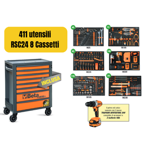 Beta RSC24 Chariot 8 tiroirs + 411 outils industriels anti-basculement + perceuse - Product Image 6