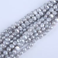 Perles baroques grises en gros à bas prix, 7-8 mm, lustre double face, perles d'eau douce baroques, fil de perles baroques pour le bricolage