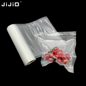JIJID Disposable Transparent Embossed Vacuum Sealed Nylon Food Plastic Packaging Roll Bag