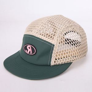 Logotipo de parche tejido de malla de 5 paneles personalizado para correr, gorra de campamento para deportes al aire libre de secado rápido sin estructurar, gorra de campamento para niños de poliéster - Product Image 4