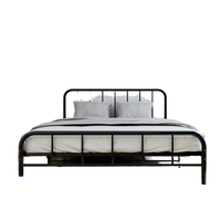 Lit de dortoir pliable moderne et simple 1,5 m/1,8 m, cadre en fer épaissi, lit double durable avec revêtement en tissu pour hébergement familial
