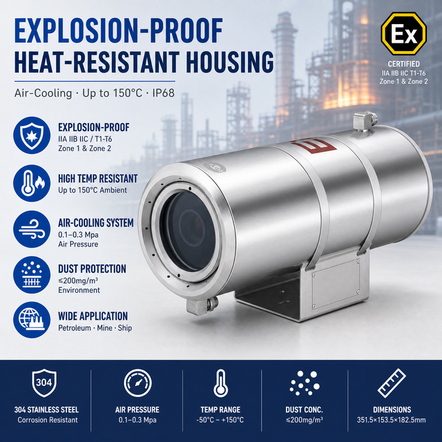 304 Stainless Steel OEM Heat Resistant Explosion Proof CCTV Camera Housing Outdoor High Temp Security Monitoring Housing