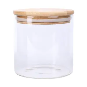 Thủy tinh lưu trữ container với nắp gỗ rõ ràng trang trí Organizer chai Canister cho thực phẩm cà phê kẹo đường