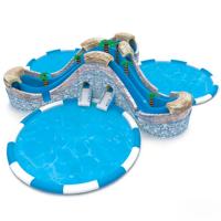 Parc aquatique gonflable tropical en PVC de qualité commerciale DST, 3 piscines, capacité supérieure à 500 kg, plus de 10 passagers, couleurs personnalisées, logo, resorts de luxe
